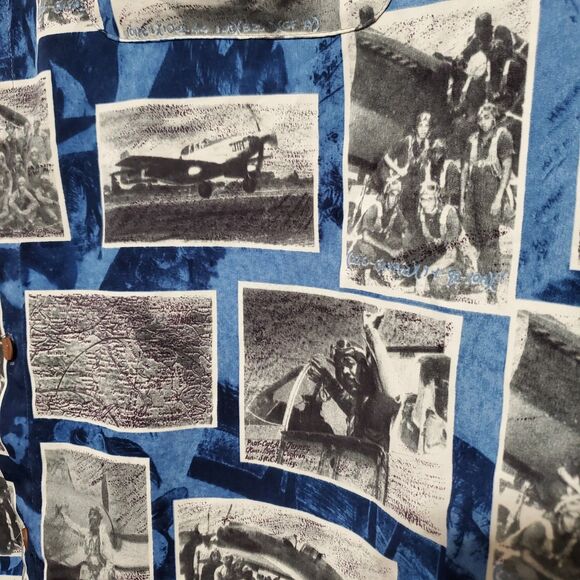 Avirex USA Naval Hawaiian Shirt Mens 2XL Blue Military Postcard AOP VTG 90s Y2K - Picture 6 of 13